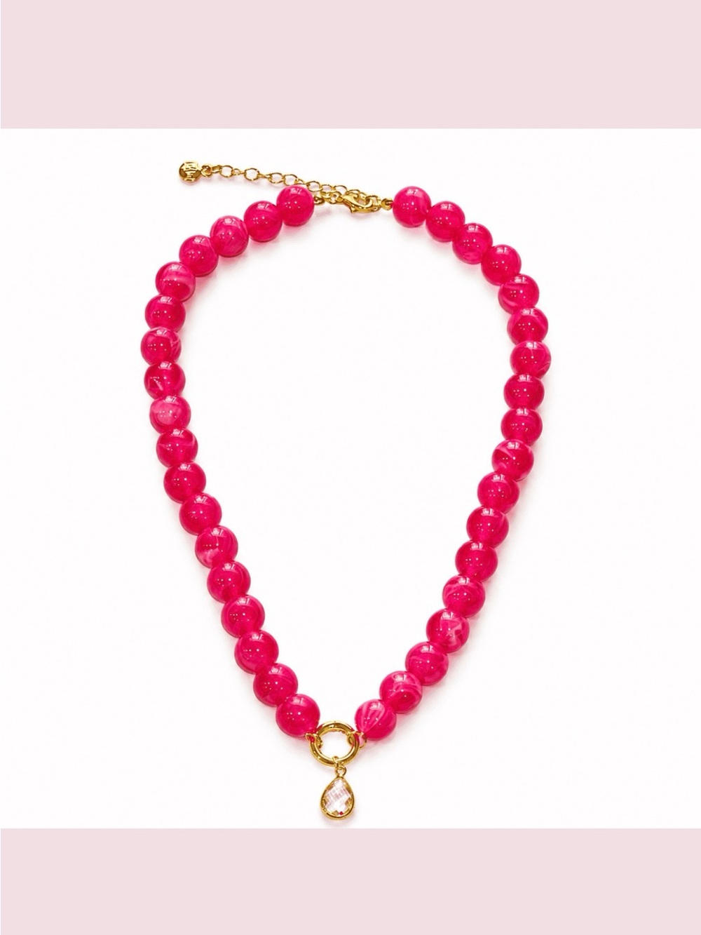 Mayamar Fuchsia Pink Beaded Necklace W/Crystal Teardrop 24k Plated Clasp NWT